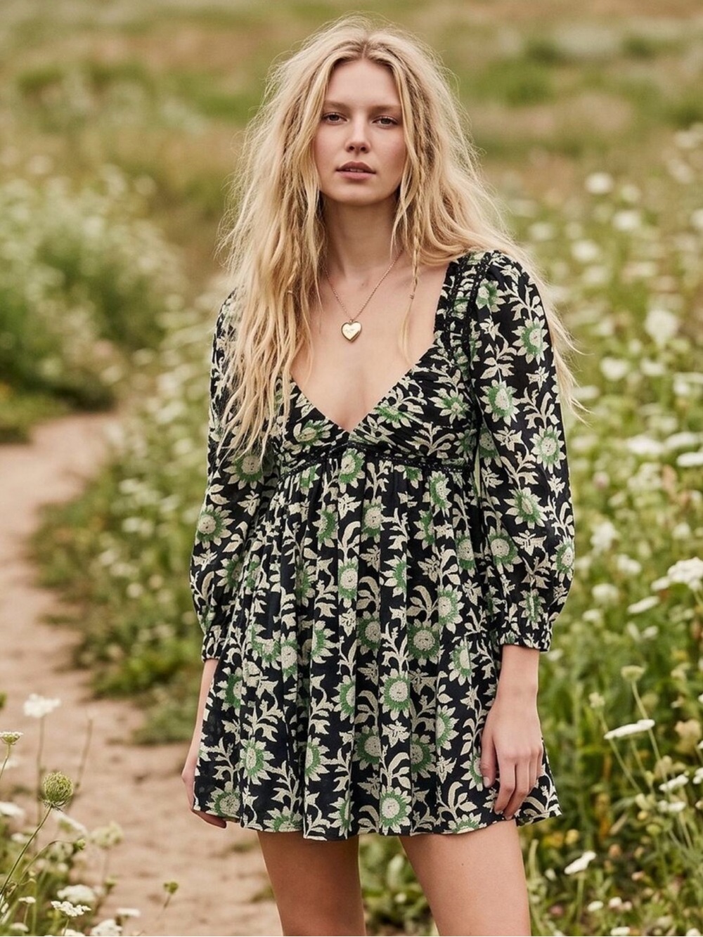 Free People Sacha Mini Dress Floral Babydoll Boho Cottagecore Size XS